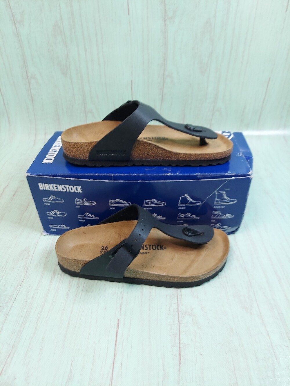 Birkenstock Gizeh Black Leather Sandals Sz 36 L5 - Picture 3 of 15